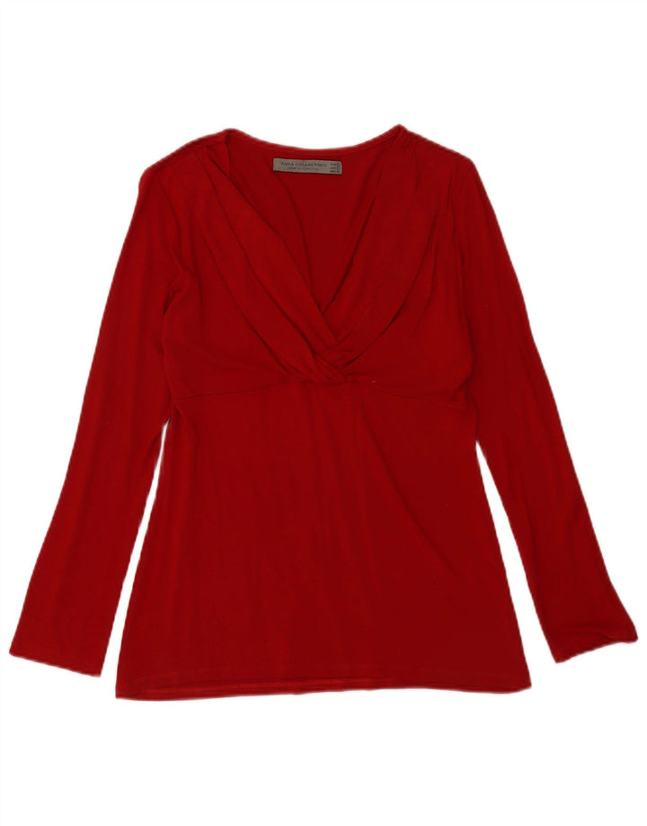 Blusa feminina de manga comprida Zara UK 14 grande viscose vermelha