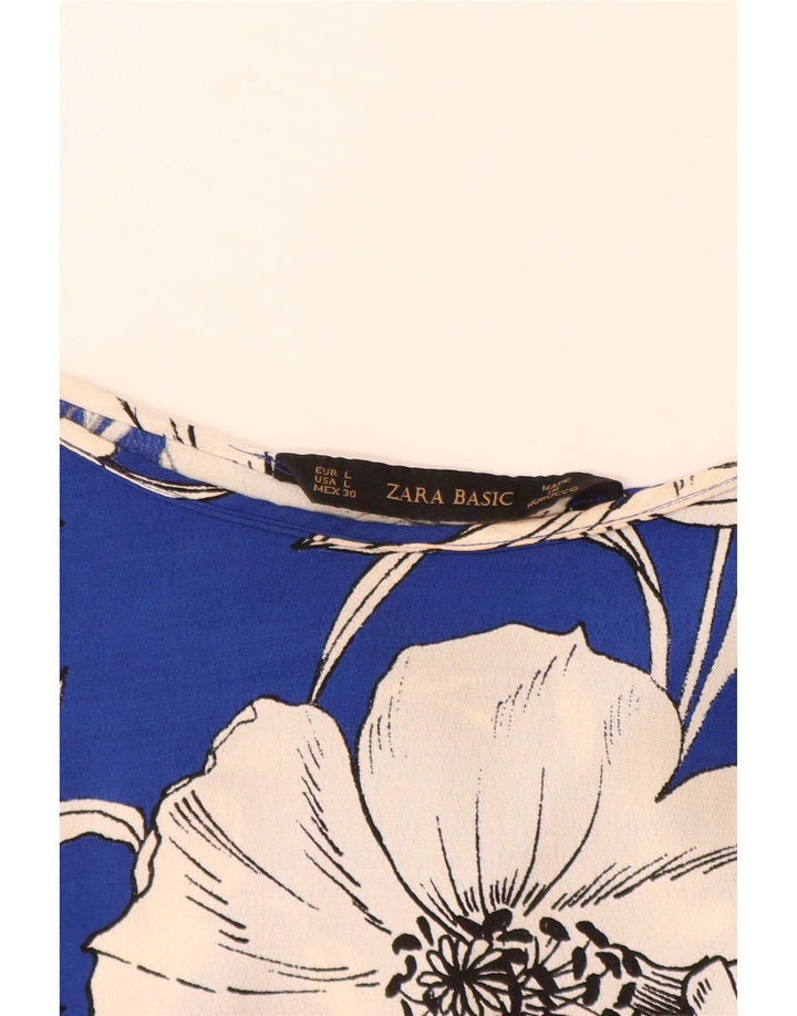 Blusa oversized feminina ZARA UK 16 grande azul floral