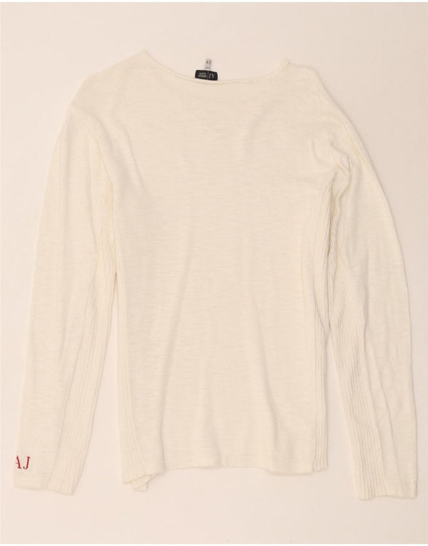 Suéter feminino Armani Jeans com gola canoa Reino Unido 14 algodão branco médio