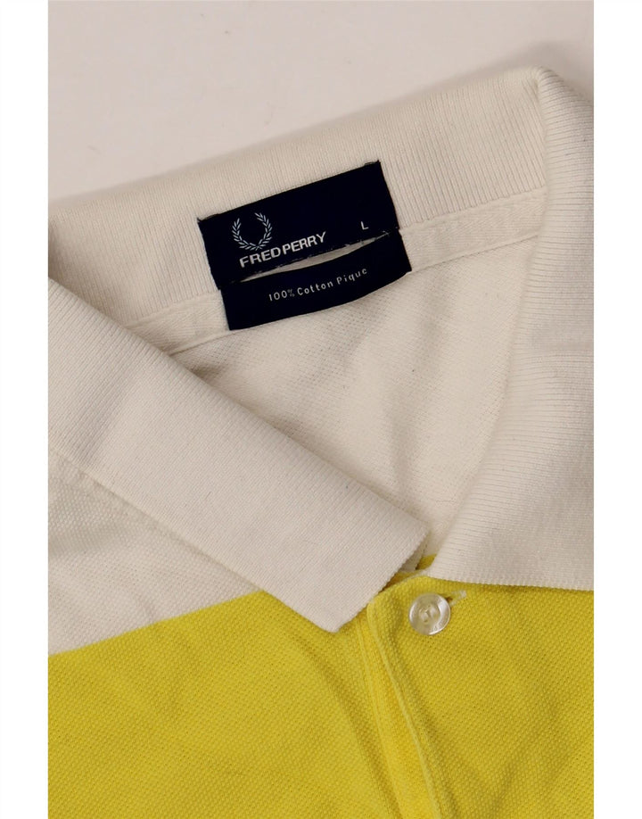 Camisa polo masculina Fred Perry grande algodão listrado amarelo