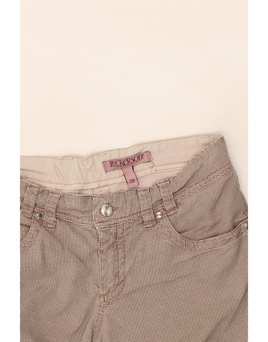JECKERSON Womens Slim Casual Trousers W28 L26 Beige Houndstooth Cotton Vintage Jeckerson and Second-Hand Jeckerson from Messina Hembry 