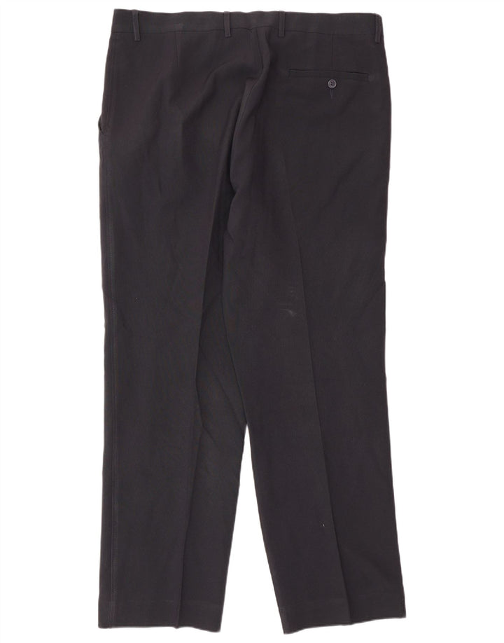 Calça masculina de terno reto Marks & Spencer W36 L31 poliéster azul marinho