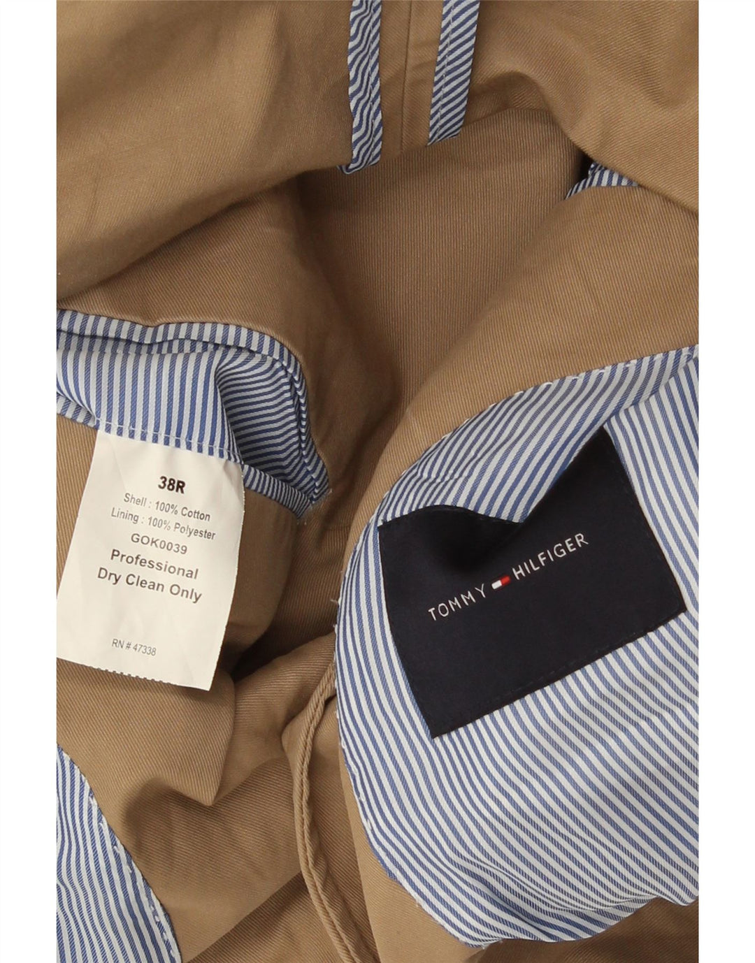 Jaqueta blazer masculina Tommy Hilfiger com 2 botões Reino Unido 38 algodão bege médio