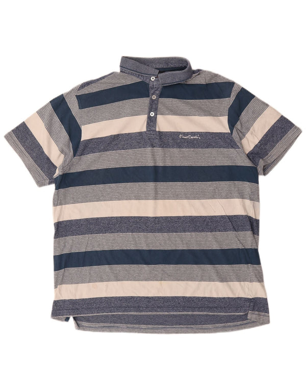 Camisa polo masculina Pierre Cardin Regular Fit 2XL algodão listrado azul