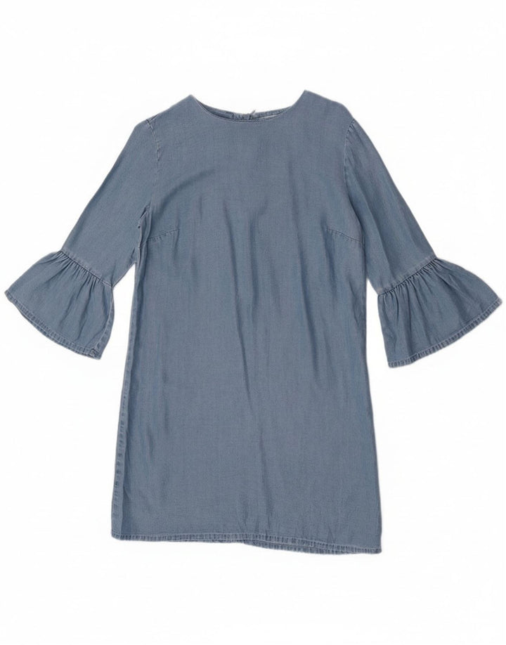 Vestido feminino Zara manga 3/4, Reino Unido 10 pequeno azul Lyocell