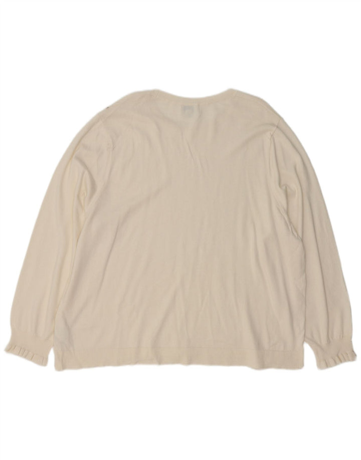 J. CREW Suéter feminino com gola redonda UK 22 3XL algodão branco