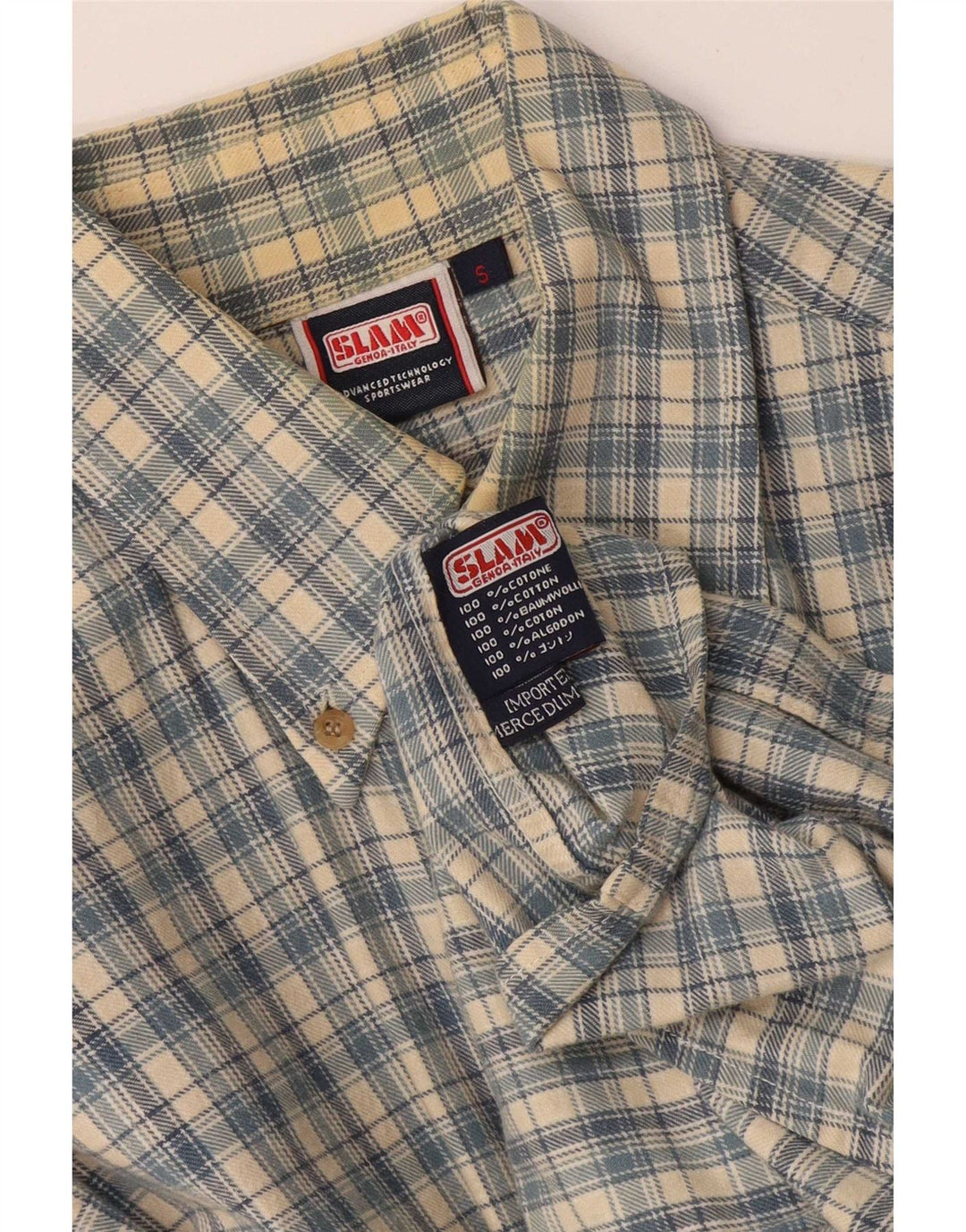 Camisa masculina Slam pequena xadrez azul de algodão