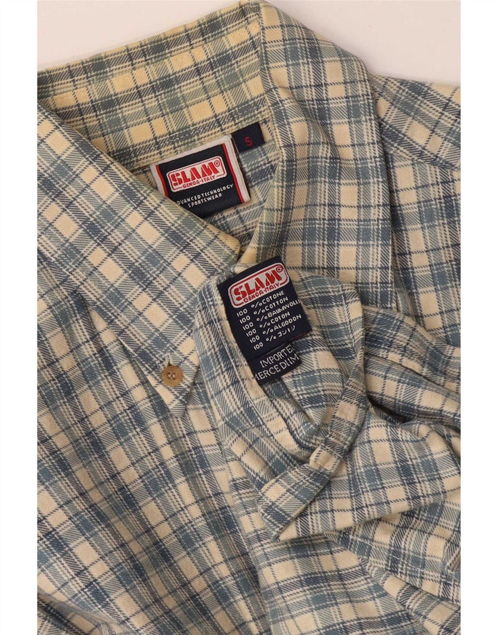Camisa masculina Slam pequena xadrez azul de algodão