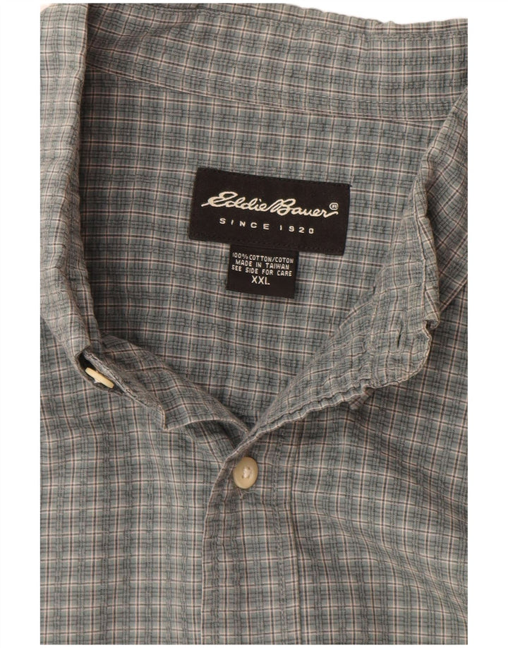 Camisa masculina de manga curta Eddie Bauer 2XL algodão guingão cinza