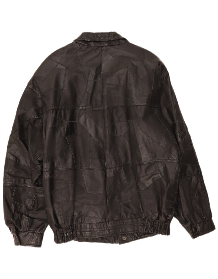 Jaqueta de couro masculina vintage UK 40 patchwork preto grande