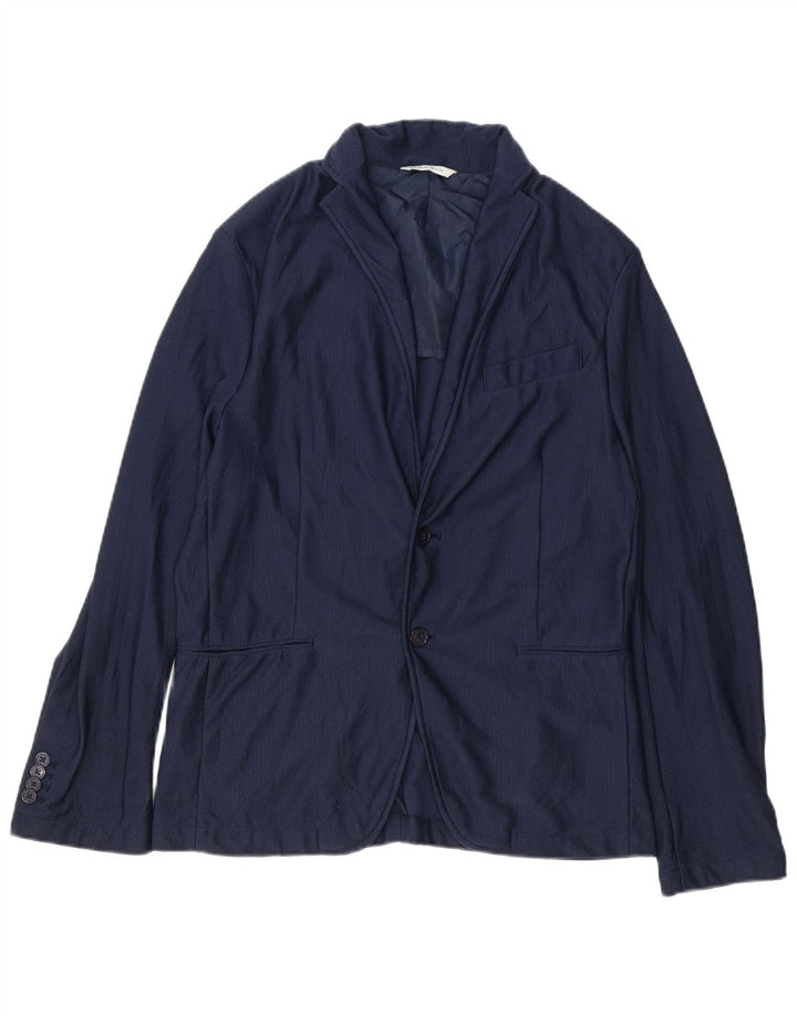 Jaqueta blazer masculina Zara com 2 botões UE 52 grande azul marinho poliamida