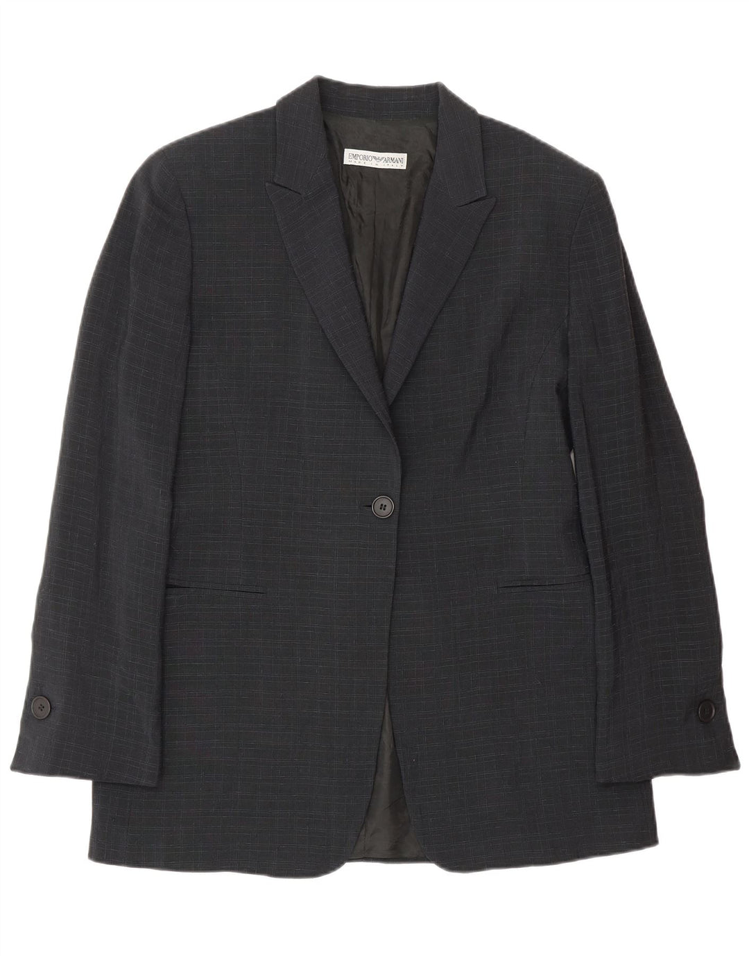 Emporio Armani Jaqueta Blazer Feminina com 1 Botão IT 44 Médio Azul Marinho Xadrez