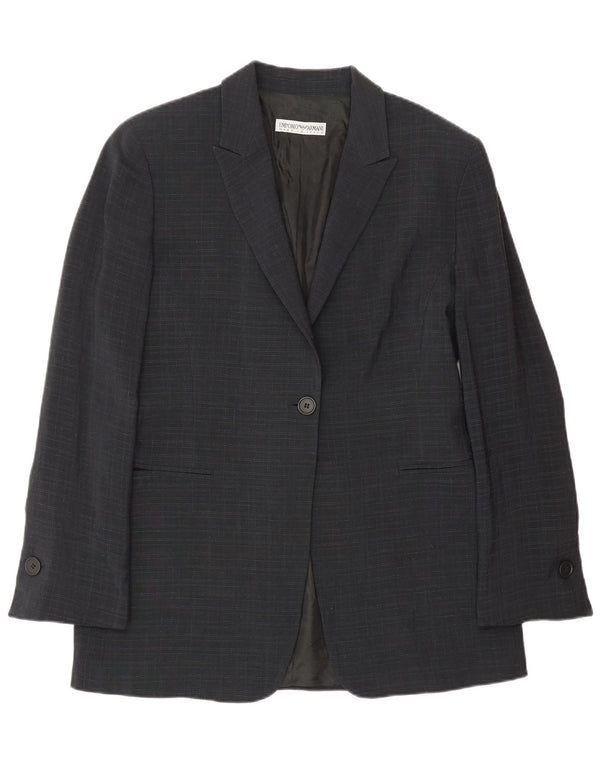 Emporio Armani Jaqueta Blazer Feminina com 1 Botão IT 44 Médio Azul Marinho Xadrez