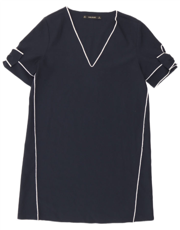 Vestido feminino Zara Shift UK 10 pequeno azul marinho