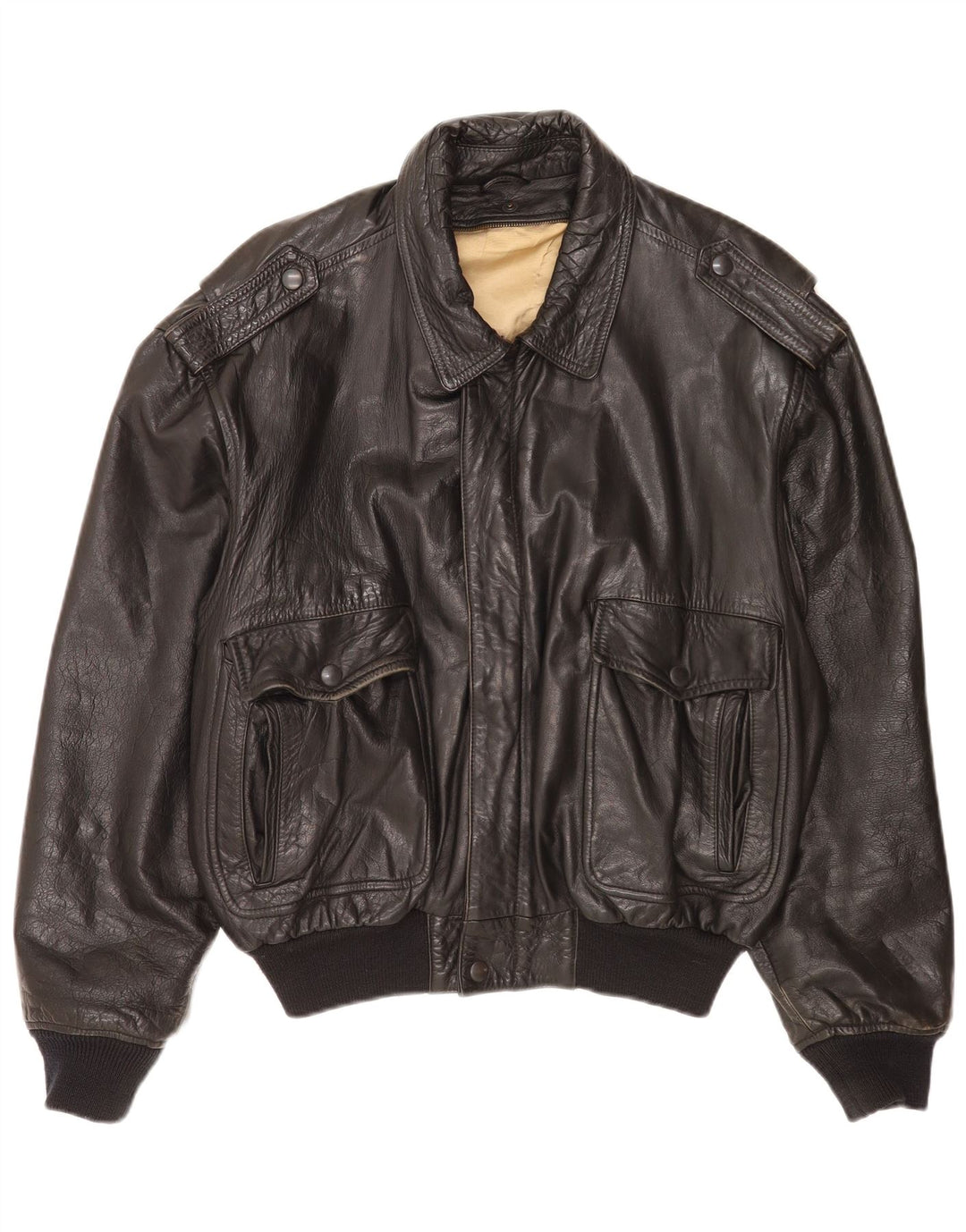 Jaqueta militar de couro masculina vintage UK 40 grande preta