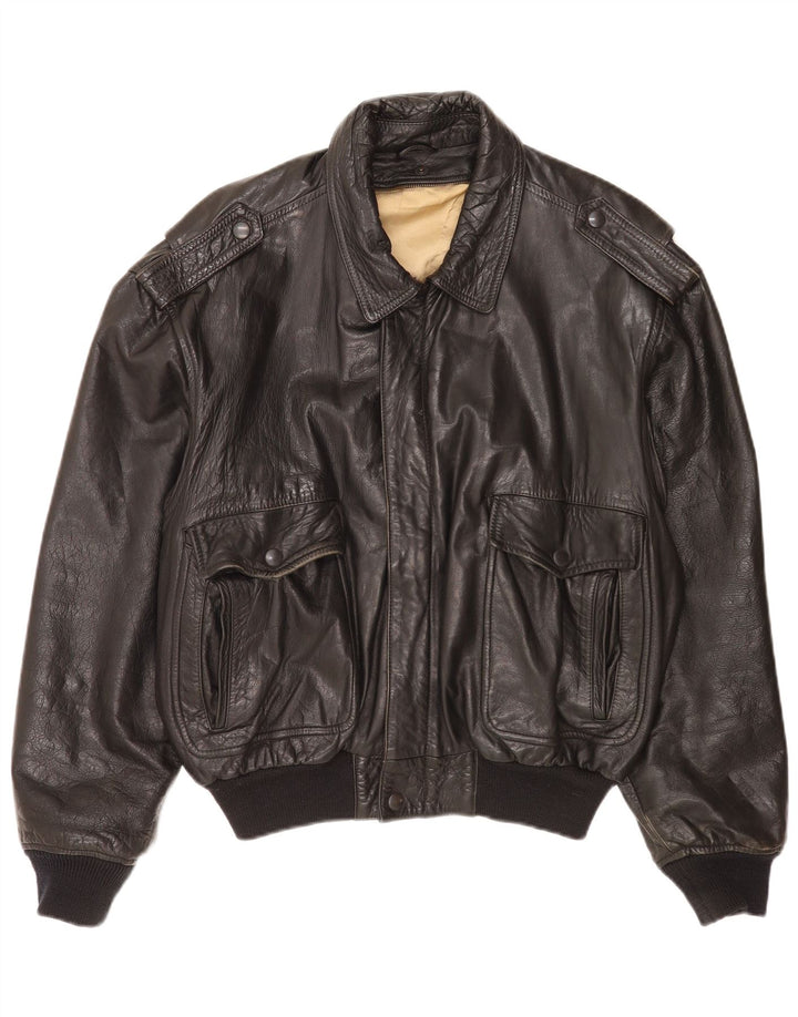 Jaqueta militar de couro masculina vintage UK 40 grande preta