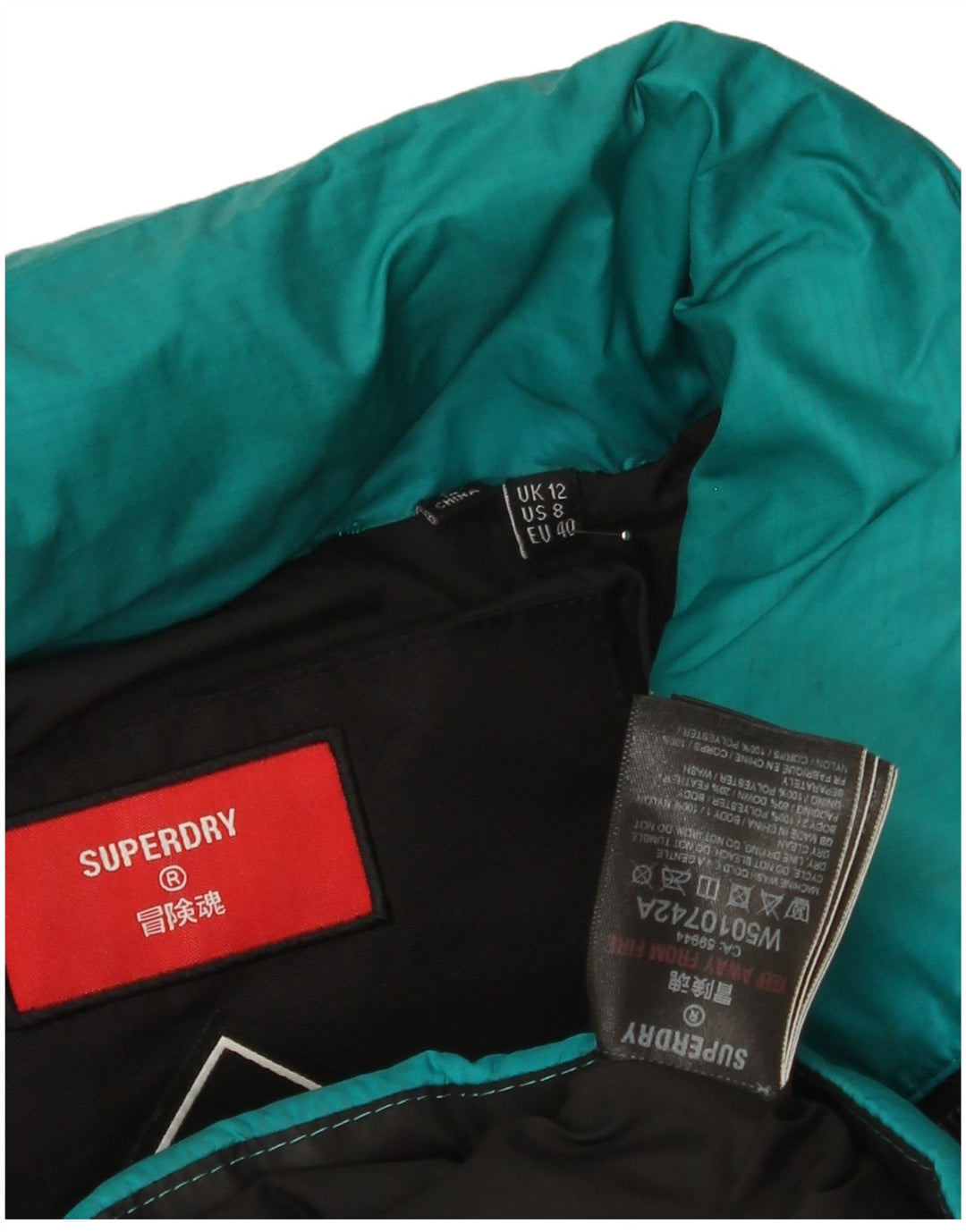 Jaqueta acolchoada feminina Superdry UK 12 poliéster colorblock turquesa médio