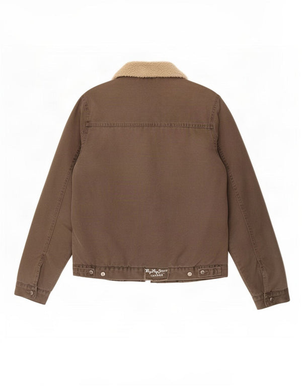 Jaqueta bomber Sherpa masculina vintage Reino Unido 38 bloco colorido cáqui médio
