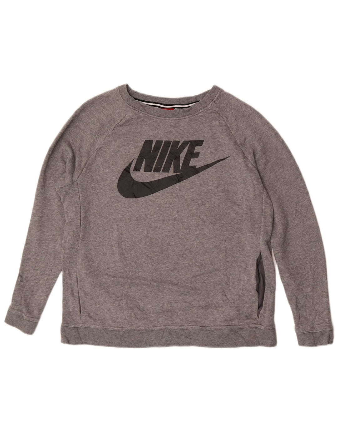 Moletom gráfico feminino Nike Jumper UK 14 algodão manchado cinza médio