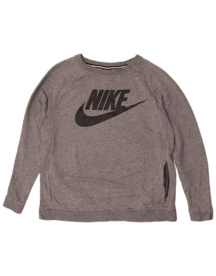 Moletom gráfico feminino Nike Jumper UK 14 algodão manchado cinza médio