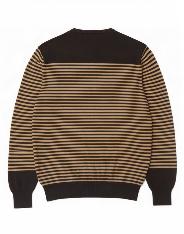 Trussardi Jeans Suéter masculino com gola redonda 2XL algodão listrado bege
