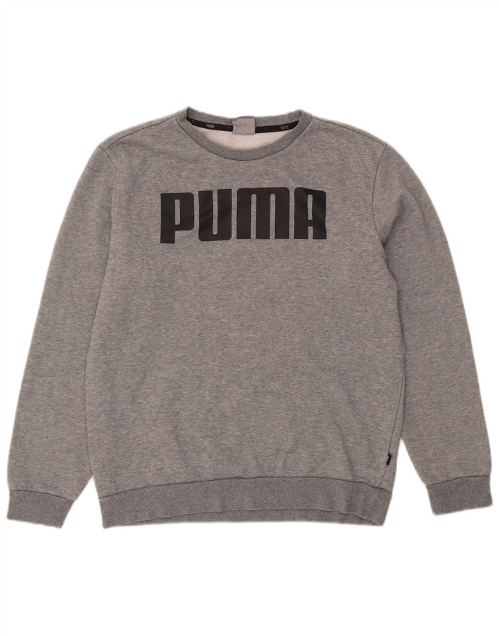 Puma masculino gráfico moletom jumper médio cinza algodão manchado