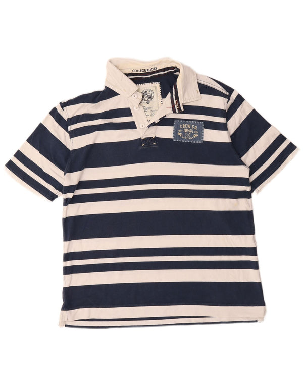 Camisa polo masculina de rugby da Crew Clothing XL azul marinho listrado de algodão