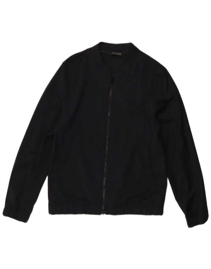 Jaqueta bomber masculina Zara UK 38 lã azul marinho médio