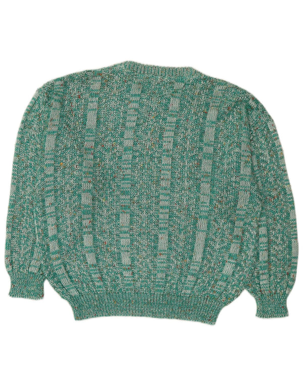 Suéter feminino vintage com gola canoa Reino Unido 14 verde médio salpicado