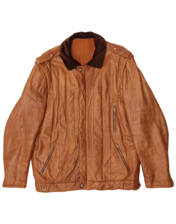 Jaqueta de couro militar masculina vintage IT 54 2XL Brown Colourblock
