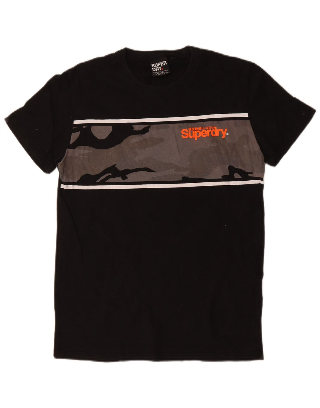 Camiseta masculina gráfica SUPERDRY Top médio preto camuflado algodão