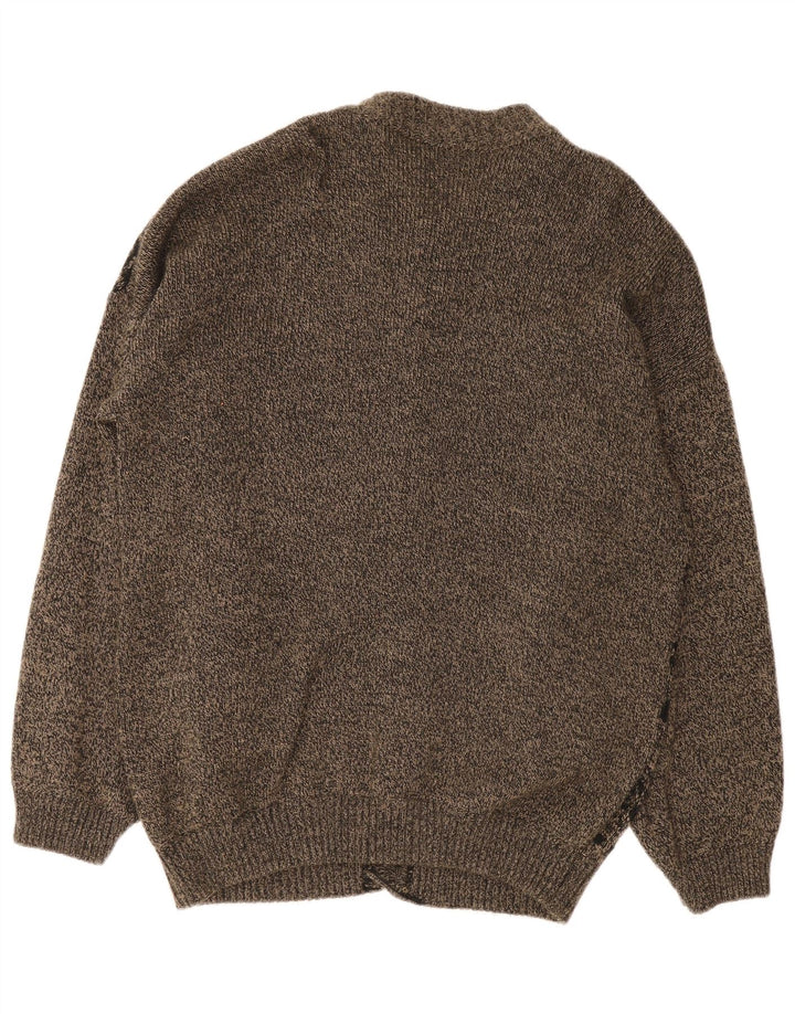 Suéter cardigã masculino vintage grande cinza Fair Isle
