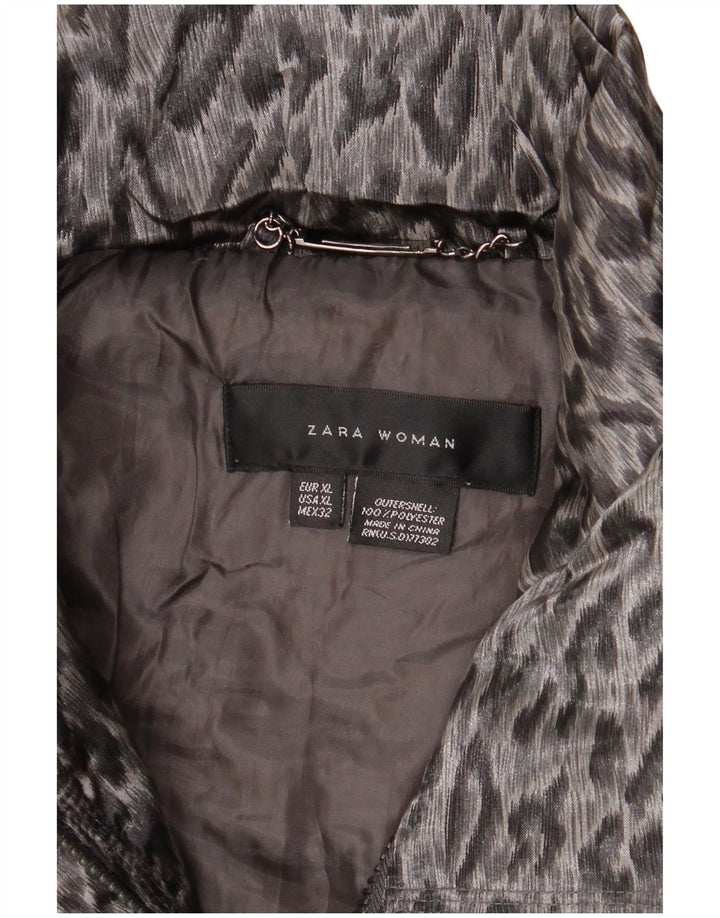 Jaqueta acolchoada feminina Zara UK 18 XL cinza animal print poliéster