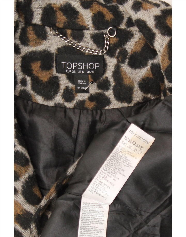 Sobretudo oversized feminino Topshop Reino Unido 10 poliéster marrom pequeno com estampa animal