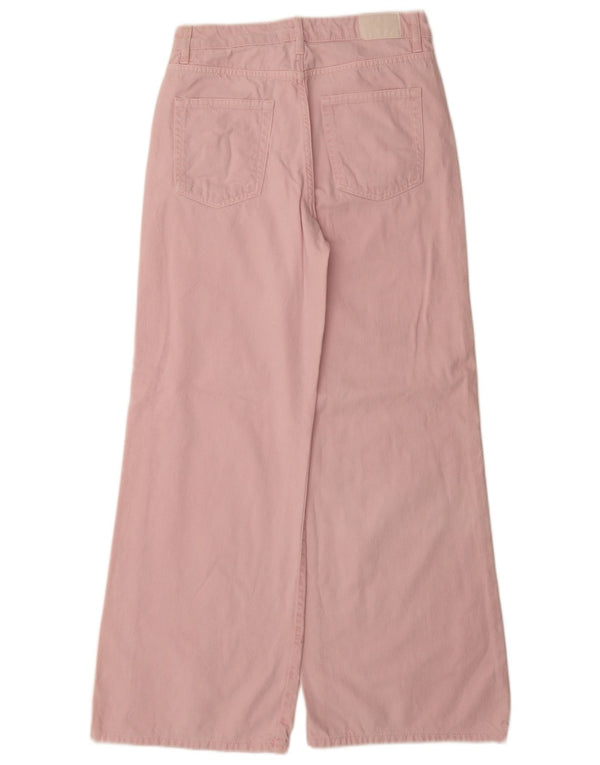 Zara Jeans feminino cintura alta com perna larga UE 38 pequeno W28 L32 algodão rosa