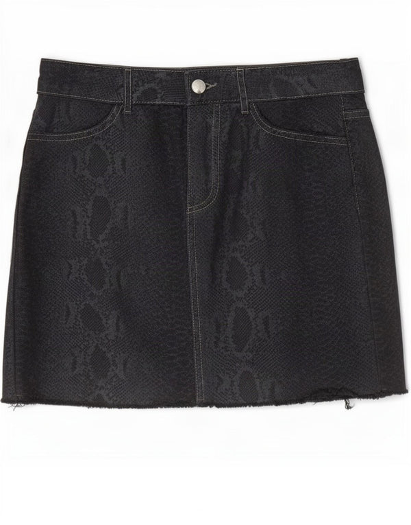 Saia jeans feminina Zara XS W24 algodão preto com estampa animal