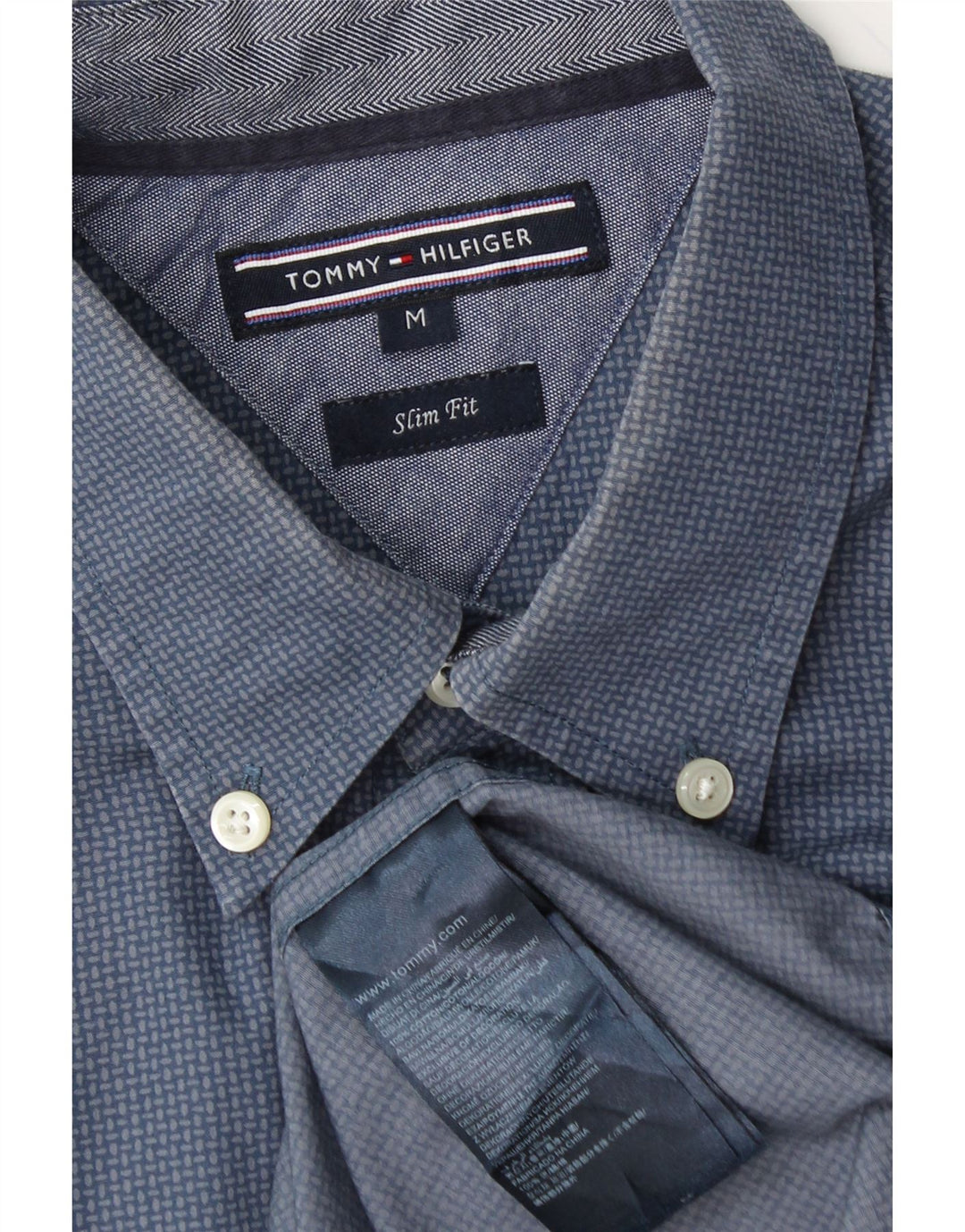 Camisa masculina TOMMY HILFIGER slim fit algodão manchado azul médio