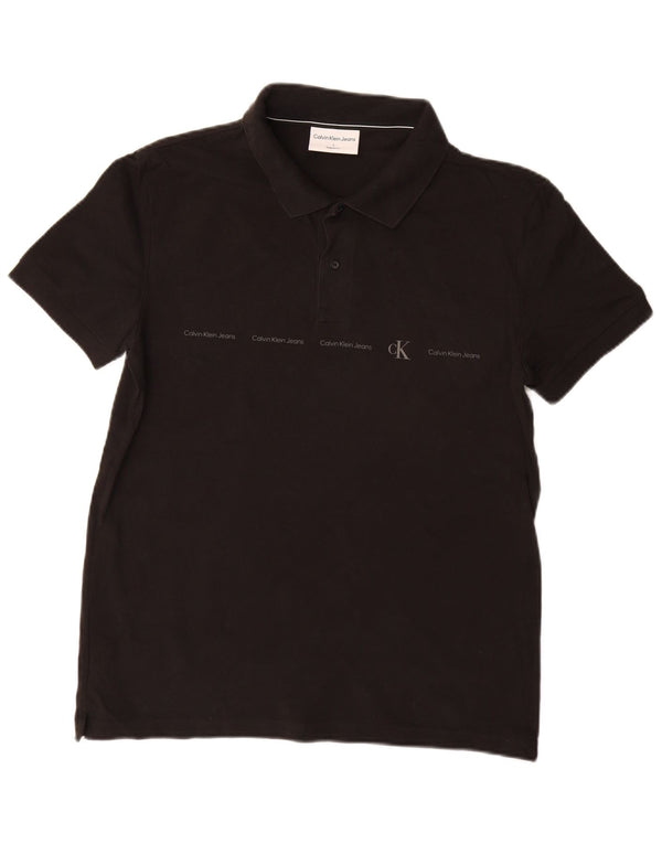 Camisa polo masculina Calvin Klein Jeans com ajuste regular gráfico grande de algodão preto