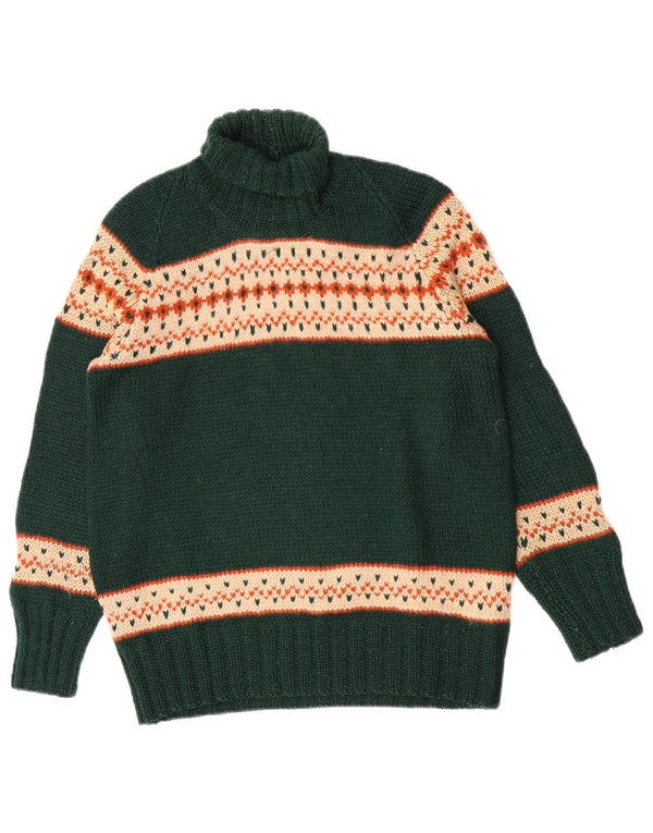 Suéter feminino vintage com gola redonda Reino Unido 14 médio verde Fair Isle