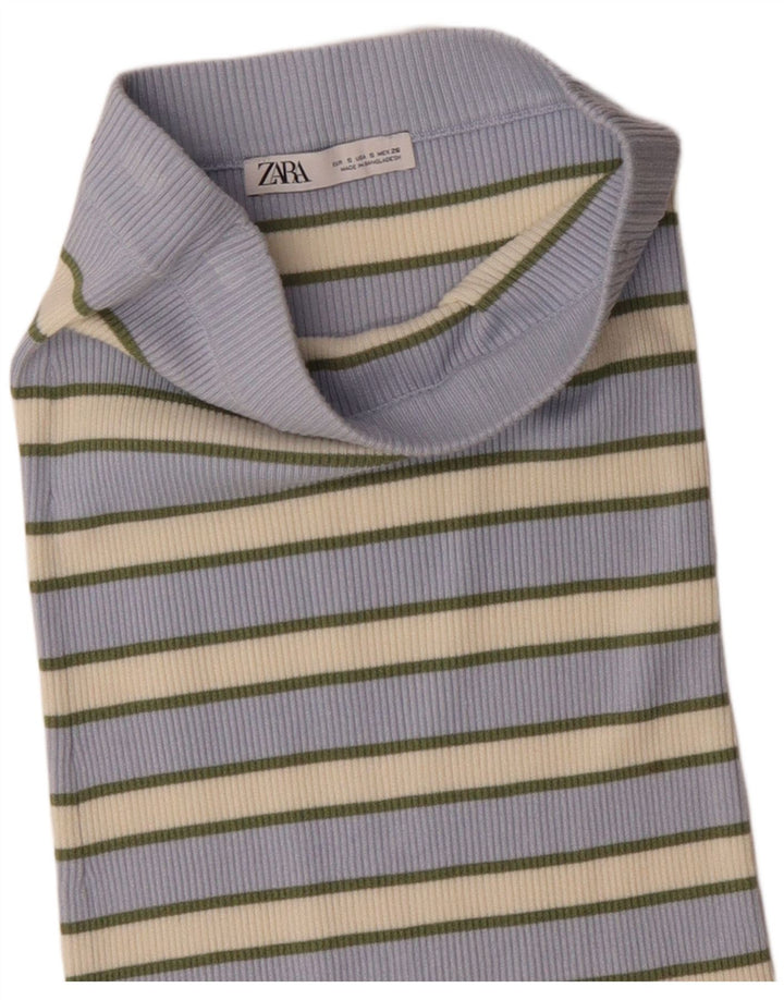 Zara Saia reta feminina de malha pequena W26 listrada azul