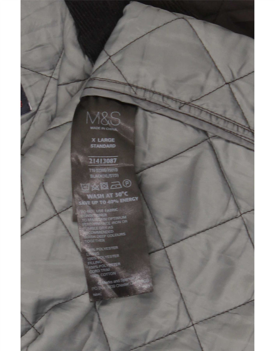 Jaqueta acolchoada masculina Marks & Spencer Reino Unido 42 XL poliéster preto