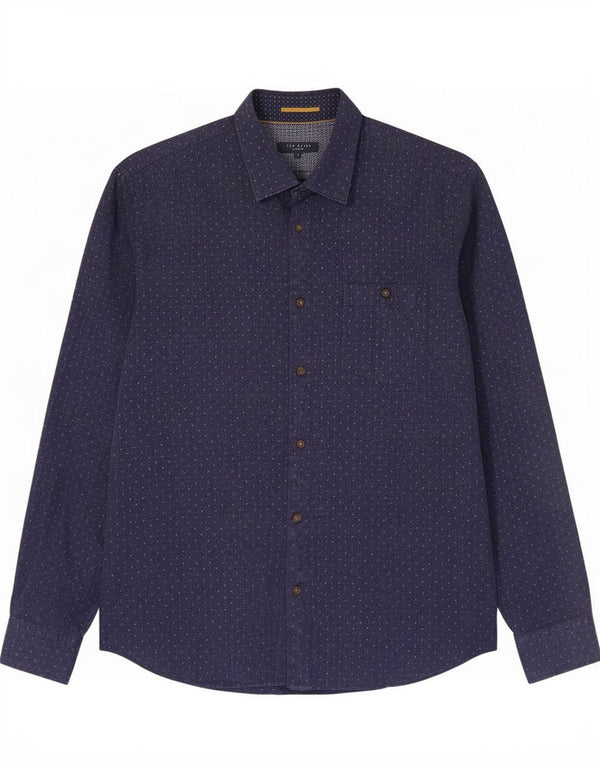 Camisa masculina Ted Baker tamanho 4 grande algodão manchado azul marinho