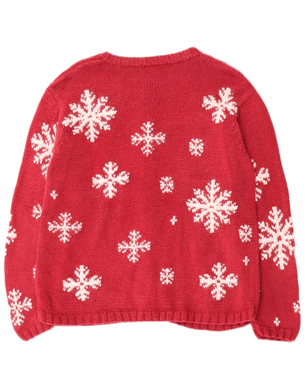 Suéter cardigã feminino Eddie Bauer Reino Unido 16 grande vermelho Fair Isle Ramie