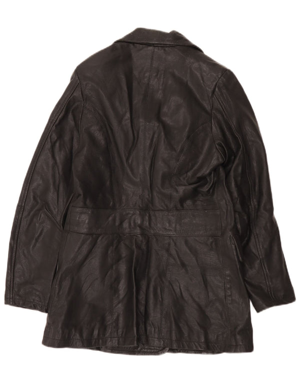 Casaco de couro feminino vintage IT 42 médio preto