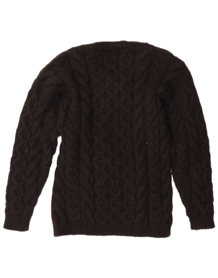 Suéter feminino VINTAGE com gola redonda UK 12 médio preto