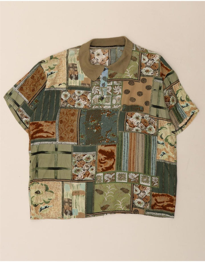 Camisa pulôver masculina vintage de manga curta média verde patchwork viscose