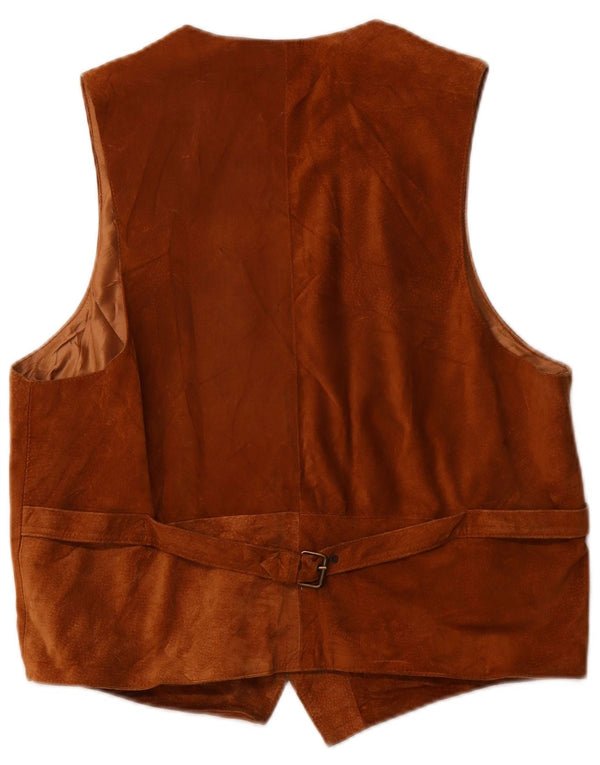 Vintage Womens Suede Waistcoat UK 20 2XL Brown Leather
