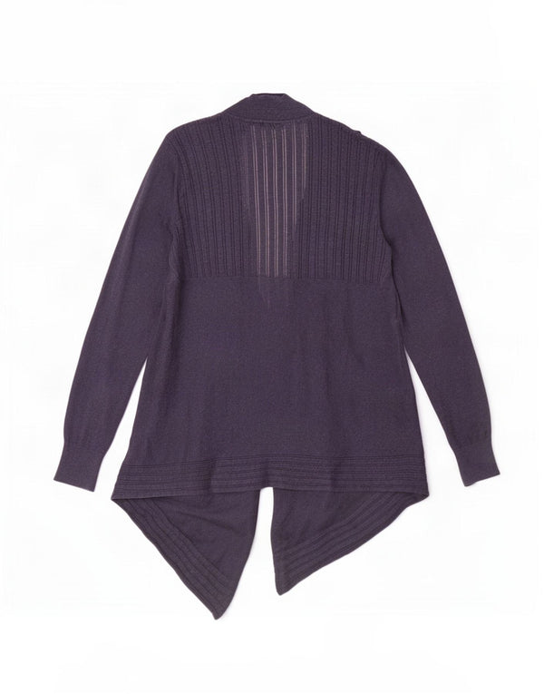 Suéter cardigan aberto assimétrico feminino Fat Face Reino Unido 12 azul marinho médio