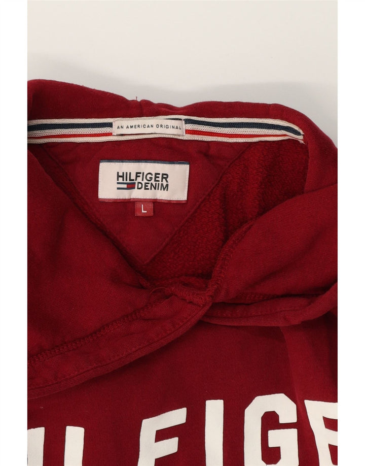 TOMMY HILFIGER Mens Graphic Hoodie Jumper Large Burgundy Cotton Vintage Tommy Hilfiger and Second-Hand Tommy Hilfiger from Messina Hembry 