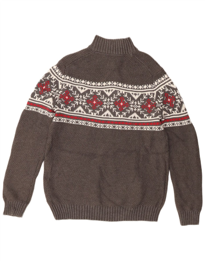 Suéter masculino Izod com zíper e gola em algodão Fair Isle cinza médio
